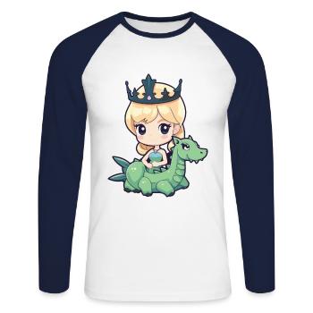 Prinzessin Drache Comic - Unisex Baseballshirt langarm - Weiß/Navy - Vorne - Nik (191cm)