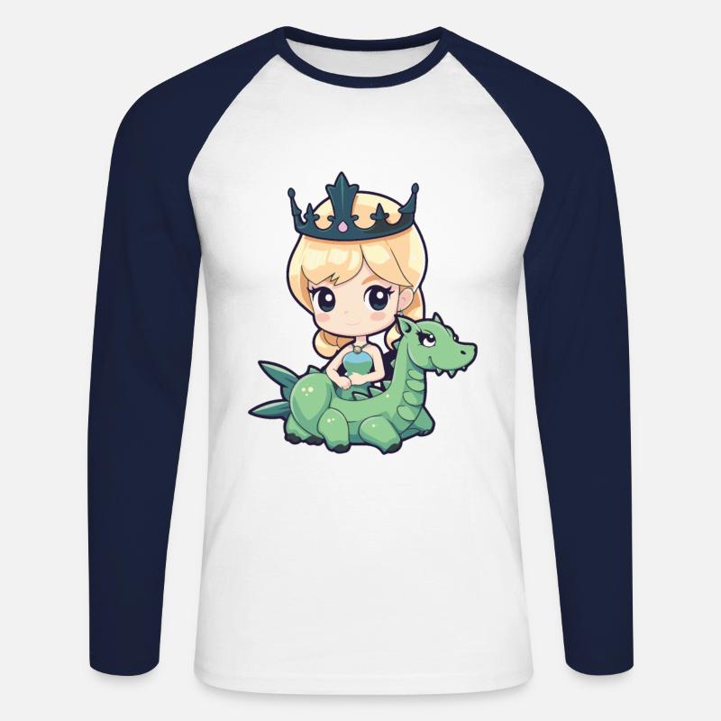 Prinzessin Drache Comic - Unisex Baseballshirt langarm - Weiß/Navy