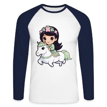 Prinzessin Pferd Comic - Unisex Baseballshirt langarm - Weiß/Navy - Vorne - Nik (191cm)