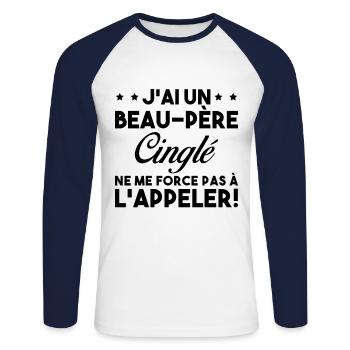 Beau Père Cinglé Citation Humour - T-shirt baseball manches longues Homme - blanc/marine - Devant - Nik (191cm)