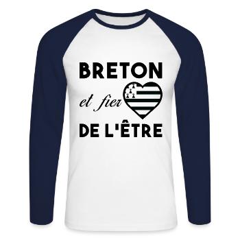 Bretagne - Breton et fier de l'être Fierté région - T-shirt baseball manches longues Homme - blanc/marine - Devant - Nik (191cm)