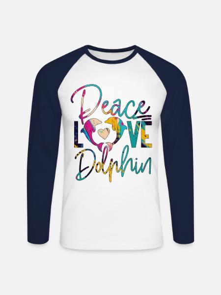 Dolphin Peace Love Dolphin - Unisex Baseballshirt langarm - Weiß/Navy
