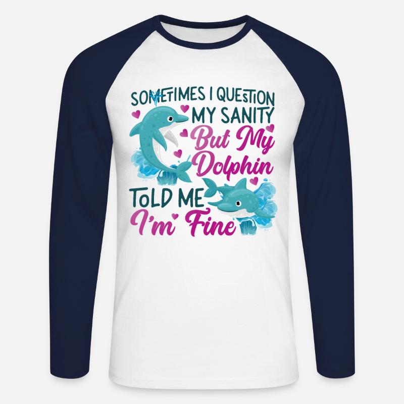 Dolphin Sometimes I Question My - Unisex Baseballshirt langarm - Weiß/Navy
