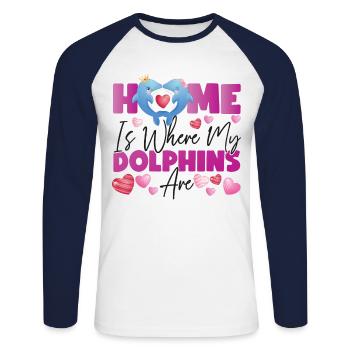 Dolphin Home est l’endroit où mes dauphins - T-shirt baseball manches longues Homme - blanc/marine - Devant - Nik (191cm)