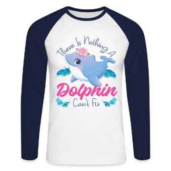 Dauphin Il n’y a rien Un dauphin - T-shirt baseball manches longues Homme - blanc/marine - Devant - Nik (191cm)