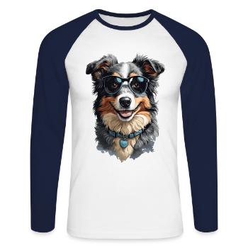 Australian Shepherd Hund Freund Begleiter - Unisex Baseballshirt langarm - Weiß/Navy - Vorne - Nik (191cm)
