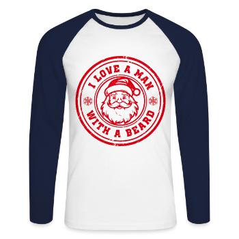 J’aime un homme avec une barbe Père Noël Noël - T-shirt baseball manches longues Homme - blanc/marine - Devant - Nik (191cm)