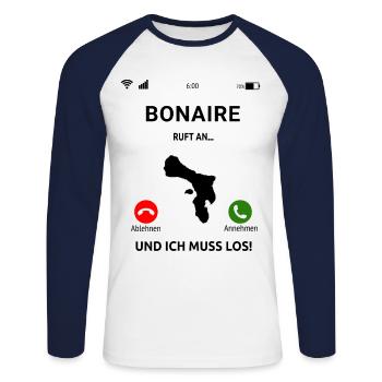 Bonaire Antillen Karibik Insel Urlaub - Unisex Baseballshirt langarm - Weiß/Navy - Vorne - Nik (191cm)