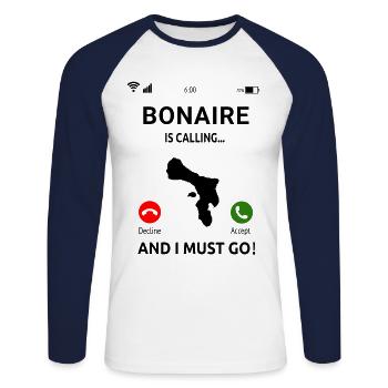 Vacances à Bonaire Antilles Caribbean Island - T-shirt baseball manches longues Homme - blanc/marine - Devant - Nik (191cm)