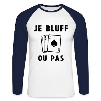 Je Bluff Ou Pas Poker Homme Femme Humour - T-shirt baseball manches longues Homme - blanc/marine - Devant - Nik (191cm)