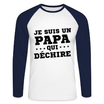 Je suis un Papa Qui Déchire Super Cadeau pour Papa - T-shirt baseball manches longues Homme - blanc/marine - Devant - Nik (191cm)