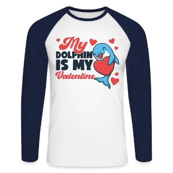 Dauphin Saint Valentin Mon Dauphin - T-shirt baseball manches longues Homme - blanc/marine - Devant - Nik (191cm)