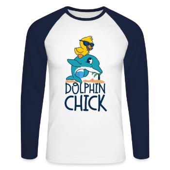 Poulet Dauphin Poussin Dauphin - T-shirt baseball manches longues Homme - blanc/marine - Devant - Nik (191cm)
