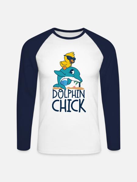 Dolphin Chicken Dolphin Chick - Unisex Long Sleeve Baseball T-Shirt - white/navy