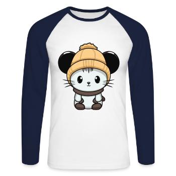 Mouse Winter Animal Cute Comic - Unisex Long Sleeve Baseball T-Shirt - white/navy - Front - Nik (191cm)