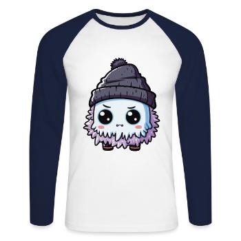 Winter Eskimo Comic Winterlich - Unisex Baseballshirt langarm - Weiß/Navy - Vorne - Nik (191cm)