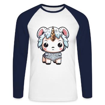 Unicorn Winter Animal Cute Comic - Unisex Long Sleeve Baseball T-Shirt - white/navy - Front - Nik (191cm)