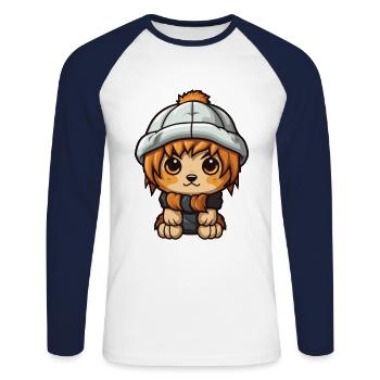 Lion Winter Animal Cute Comic - Unisex Long Sleeve Baseball T-Shirt - white/navy - Front - Nik (191cm)