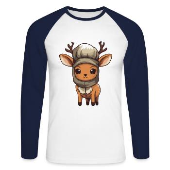 Reh Geweih Winter Tier Niedlich Comic - Unisex Baseballshirt langarm - Weiß/Navy - Vorne - Nik (191cm)