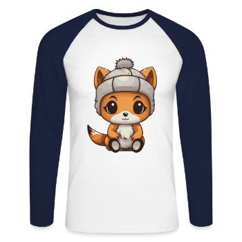 Squirrel Winter Animal Cute Comic - Unisex Long Sleeve Baseball T-Shirt - white/navy - Front - Nik (191cm)