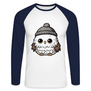 Owl Winter Animal Cute Comic - Unisex Long Sleeve Baseball T-Shirt - white/navy - Front - Nik (191cm)