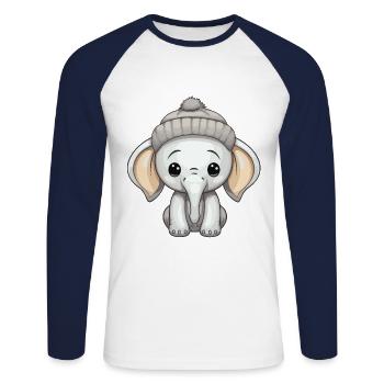 Elephant Winter Animal Cute Comic - Unisex Long Sleeve Baseball T-Shirt - white/navy - Front - Nik (191cm)