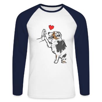 Australian Shepherd Cute Australian Shepherd - Unisex Long Sleeve Baseball T-Shirt - white/navy - Front - Nik (191cm)