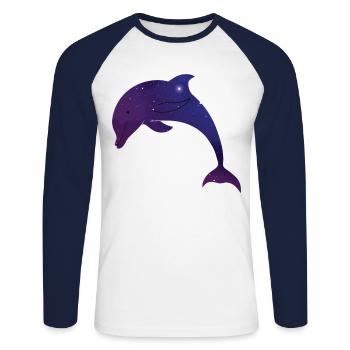 Galaxie de l’espace Dolphin - T-shirt baseball manches longues Homme - blanc/marine - Devant - Nik (191cm)
