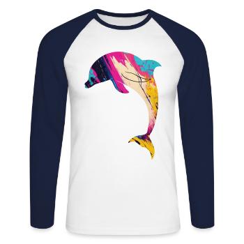 Dolphin - Unisex Baseballshirt langarm - Weiß/Navy - Vorne - Nik (191cm)