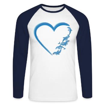 Dolphin Heart - Unisex Long Sleeve Baseball T-Shirt - white/navy - Front - Nik (191cm)