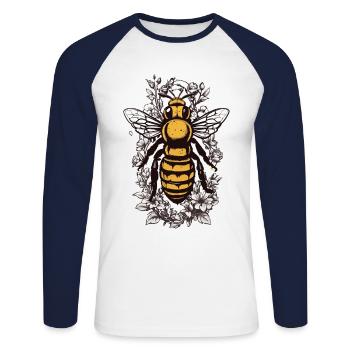 Esthétique Abeilles Fleurs Apiculteur Amateur de miel - T-shirt baseball manches longues Homme - blanc/marine - Devant - Nik (191cm)