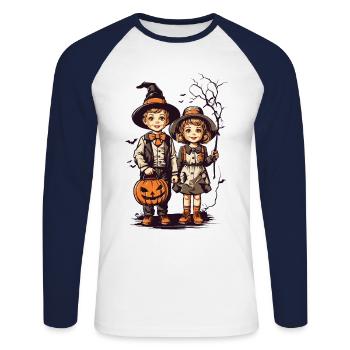 Vintage Halloween Kids Trick or Treat Fest - Unisex Long Sleeve Baseball T-Shirt - white/navy - Front - Nik (191cm)