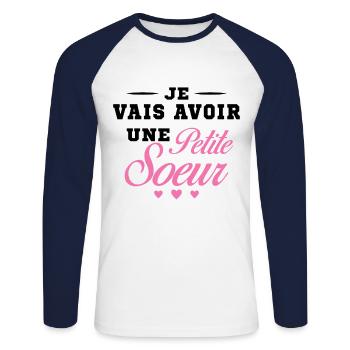 Je Vais Avoir Une Petite Sœur Cadeau Future Soeur - T-shirt baseball manches longues Homme - blanc/marine - Devant - Nik (191cm)