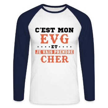 C'est Mon EVG Et Je Vais Prendre Cher, Futur Marié - T-shirt baseball manches longues Homme - blanc/marine - Devant - Nik (191cm)