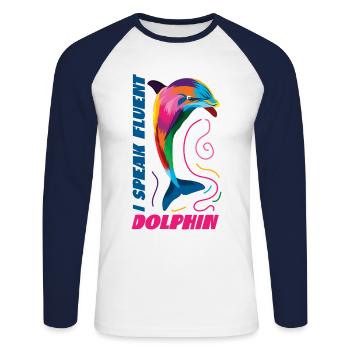 Dauphin Je parle couramment Dauphin - T-shirt baseball manches longues Homme - blanc/marine - Devant - Nik (191cm)