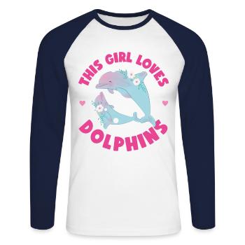 Dolphin This Girl Loves Dolphins - Unisex Baseballshirt langarm - Weiß/Navy - Vorne - Nik (191cm)