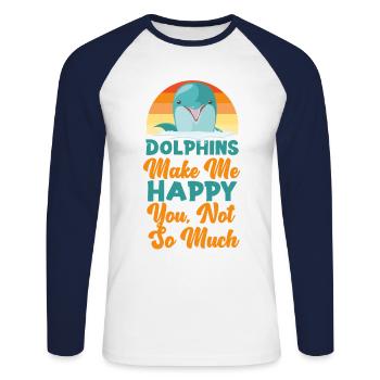 Dauphin Rétro Dauphins Me Font - T-shirt baseball manches longues Homme - blanc/marine - Devant - Nik (191cm)