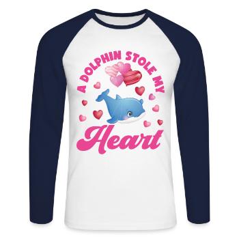 Dauphin Saint Valentin Un Dauphin - T-shirt baseball manches longues Homme - blanc/marine - Devant - Nik (191cm)