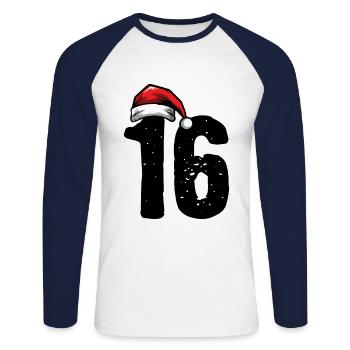 16 Numéro Noël - T-shirt baseball manches longues Homme - blanc/marine - Devant - Nik (191cm)