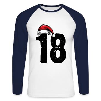 18 Numéro de Noël - T-shirt baseball manches longues Homme - blanc/marine - Devant - Nik (191cm)
