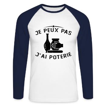 Je Peux Pas J ai Poterie Potier - T-shirt baseball manches longues Homme - blanc/marine - Devant - Nik (191cm)