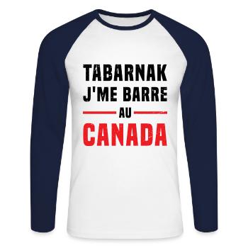 TABARNAK Je Me Barre Au Canada Humour - T-shirt baseball manches longues Homme - blanc/marine - Devant - Nik (191cm)