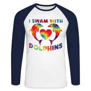 Dauphin Tie Dye avec lequel j’ai nagé - T-shirt baseball manches longues Homme - blanc/marine - Devant - Nik (191cm)