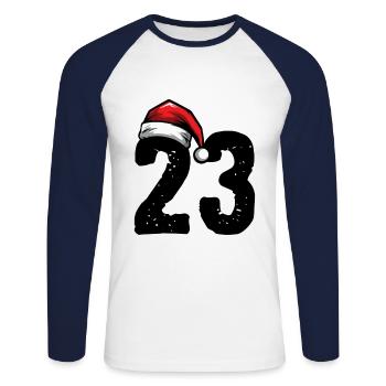 23 Numéro Noël - T-shirt baseball manches longues Homme - blanc/marine - Devant - Nik (191cm)