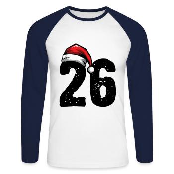 26 Numéro Noël - T-shirt baseball manches longues Homme - blanc/marine - Devant - Nik (191cm)