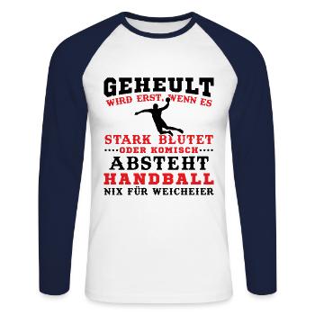 Handball Geheult wird Erst Wenn Es Stark Blutet - Unisex Baseballshirt langarm - Weiß/Navy - Vorne - Nik (191cm)