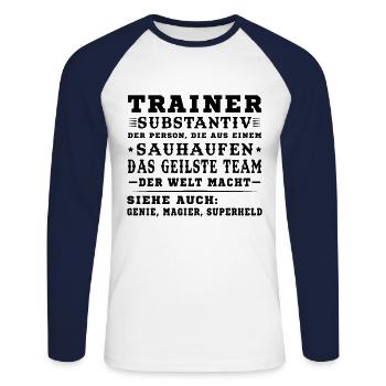 Bester Trainer Tshirt Coach Geschenk - Unisex Baseballshirt langarm - Weiß/Navy - Vorne - Nik (191cm)