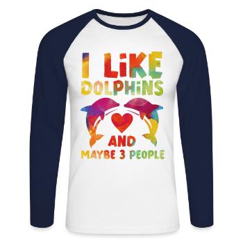Aquarelle de dauphin j’aime les dauphins - T-shirt baseball manches longues Homme - blanc/marine - Devant - Nik (191cm)