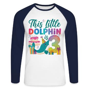 Dolphin 3rd Birthday Watercolor - Unisex Baseballshirt langarm - Weiß/Navy - Vorne - Nik (191cm)