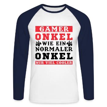 Der Coole Gaming Onkel Gamer Zocker Geschenk - Unisex Baseballshirt langarm - Weiß/Navy - Vorne - Nik (191cm)